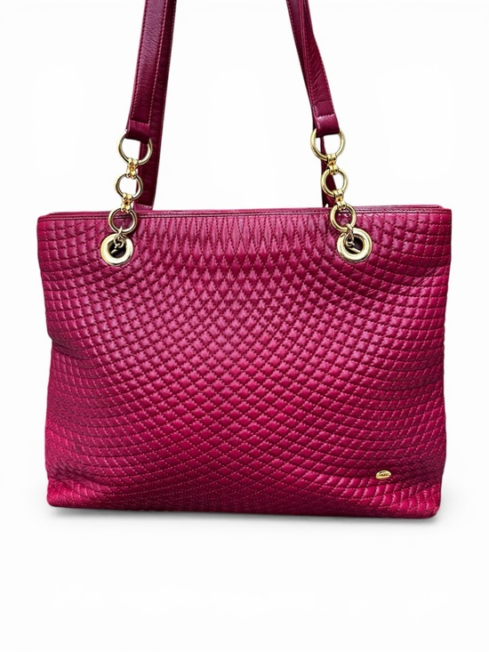Bally Handbags - Vintage Bally Quilted Lambskin Tote Red Leather Gold Chain Italy 80s